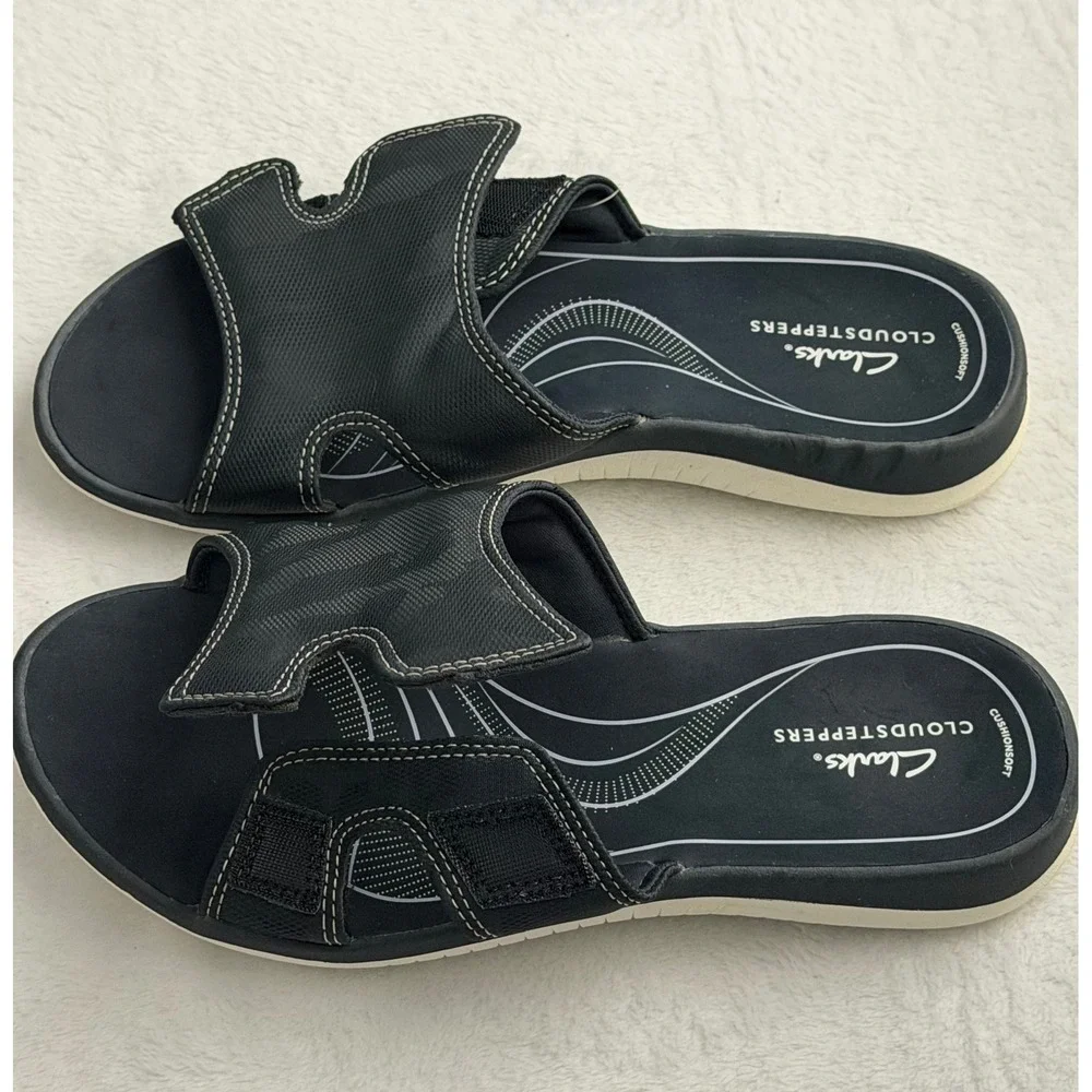 Clarks Cloudsteppers Glide Bay H Navy Marine Slide Sandals Womens 10 M Comfort